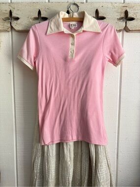 Vintage 70s Sears Pink Polo with Cream Collar & Trim - Kids Flaws